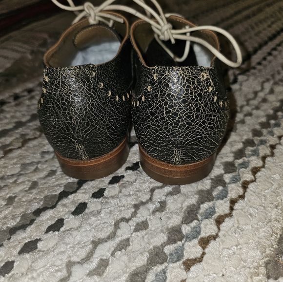 SANTONI Beautiful Black/White Distressed Leather Oxfords 6/36 Pre-owned - Picture 3 of 5